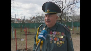 Посадка деревьев в СШ 1 юные спасатели, работники МЧС и ветераны ОПЧС
