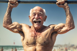 Pretended to be an old man at the beach gym