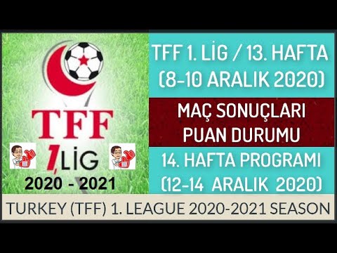 TFF 1. Lİ G 13. HAFTA MAÇ SONUÇ LARI PUAN DURUMU 14. HAFTA MAÇ PROGRAMI 20, 21, TFF 1. League: Week