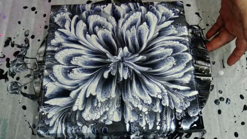 (419) Black White Pearl Spin art Cup bottom reverse flower dip Acrylic pour